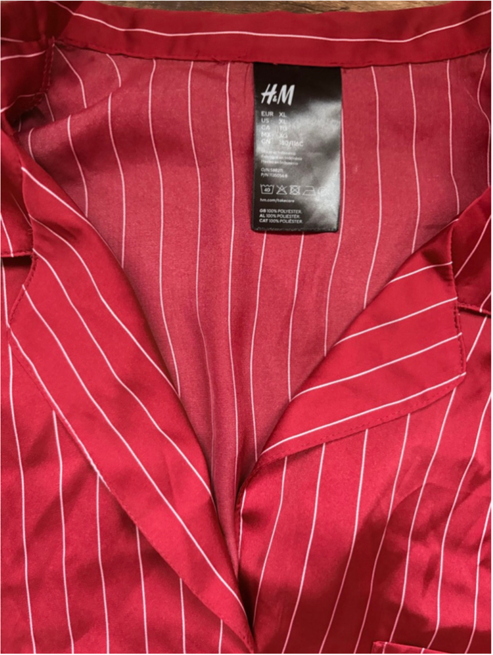 H&M Satin Red White Striped Pajama Set XL - Picture 2 of 3